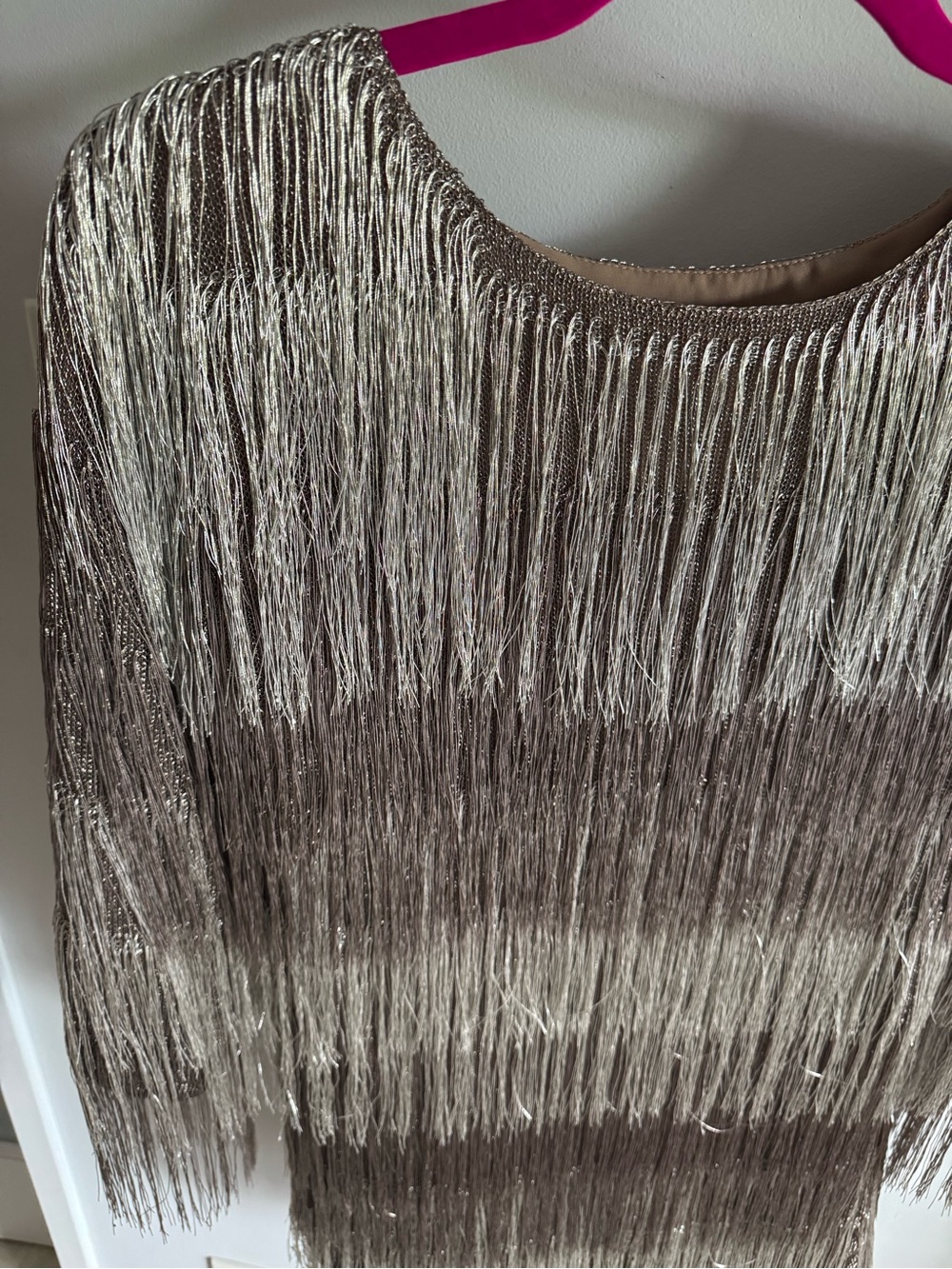 Rachel Zoe Free People Ballina Platinum Metallic Fringe Flapper Mini Dress XS - Picture 5 of 10
